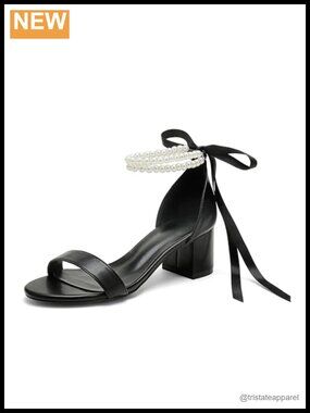 Pearl Wedding Shoes for Bride - Low Open Toe Bridal Heels with Bow, Chunky